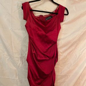 Nicole Miller satin red wine ruched dress
